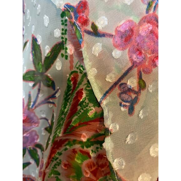 ZARA Boho Ruffled Neckline Swiss Dot Chiffon Patchwork Print Blouse Size Small - Picture 8 of 9